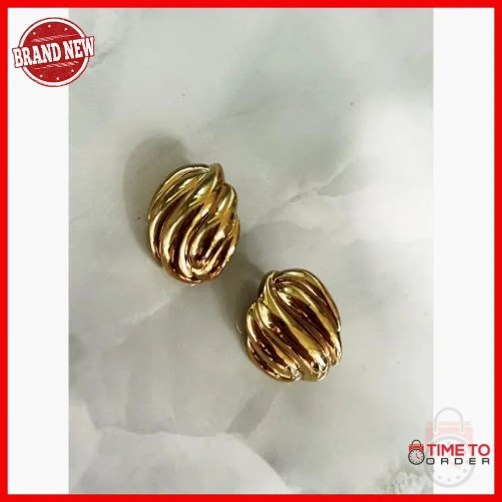 18K Gold Plated Chunky Stud Earrings, 2.5cm Swirl Design, Hypoallergenic